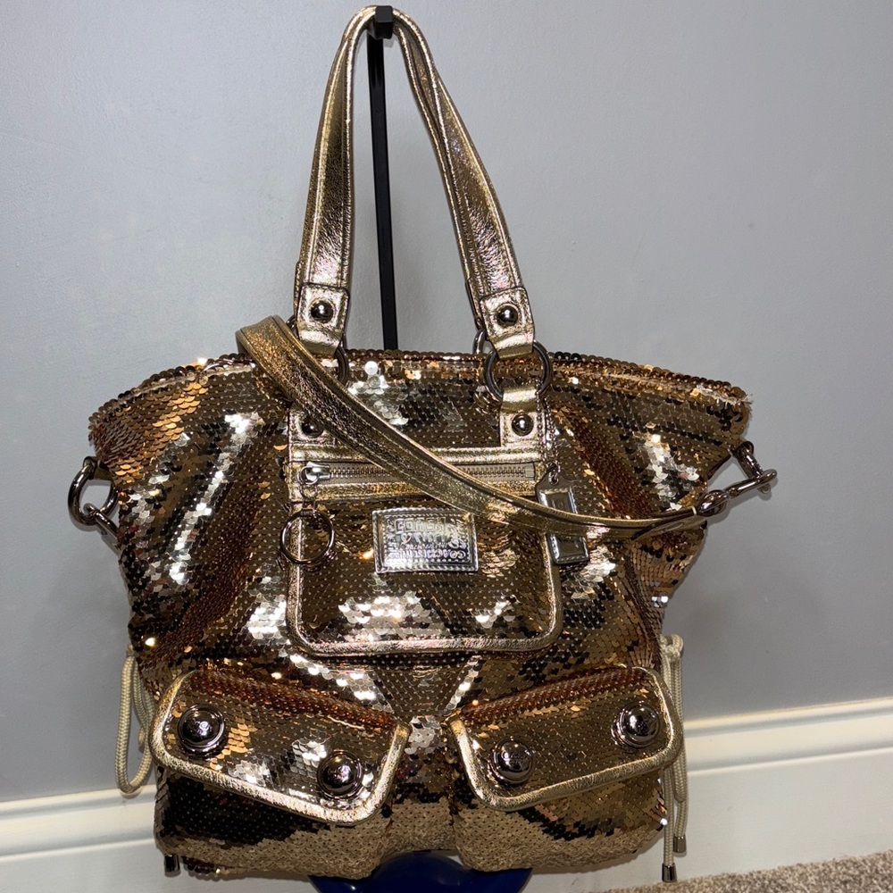 NWOT Limited Edition Coach Spotlight Sequin Satchel in Gold